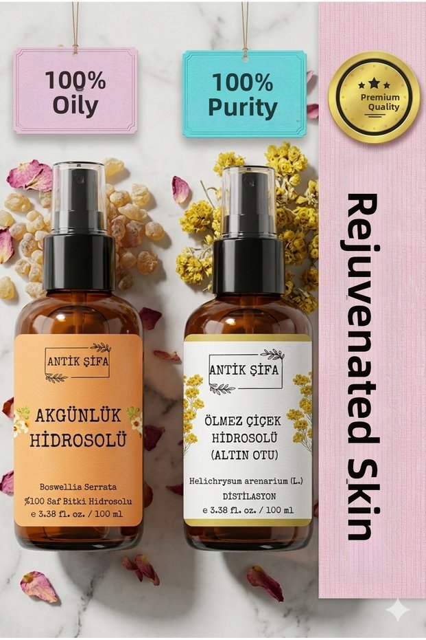 Frankincense Water Immortelle Flower Water (100Ml+100Ml) - Natural Frankincense Daily, Frankincense and Immortelle Flower Hydrosol
