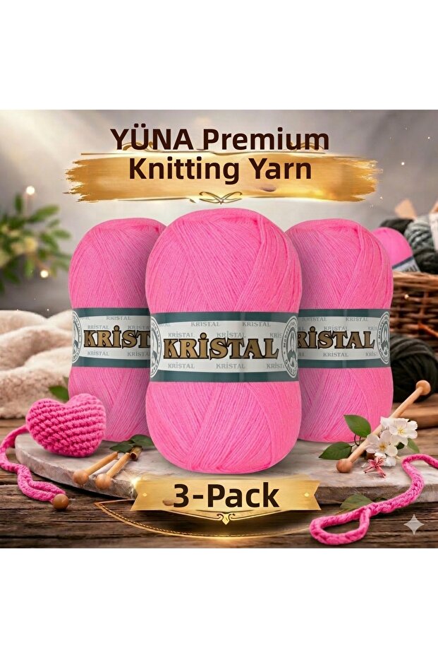 Kristal 3-Piece Very Fine Knitting Yarn 040 Pink