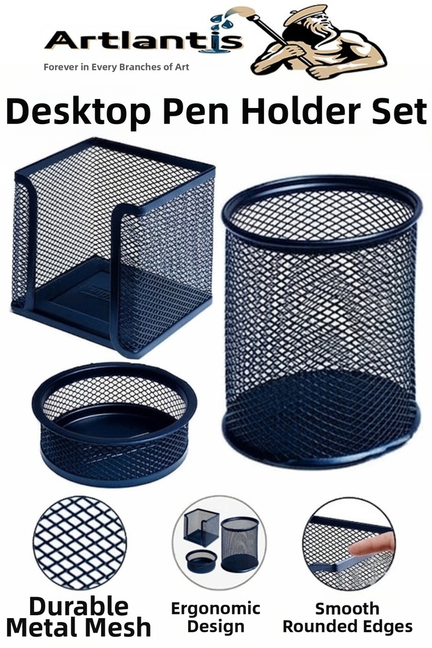Desktop Mesh Pen Holder Set 3 Pieces 1 Pack of 3 Desktop Organizer Pen Holder Cube Note Holder Paper Clip Holder