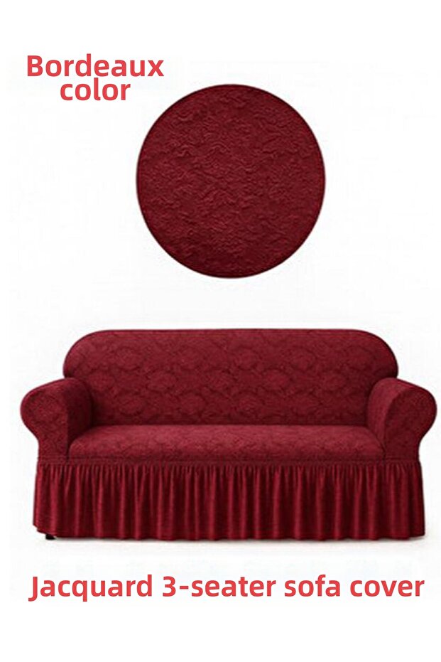 Jacquard Ottoman Pattern 3 Seater Sofa Cover with Elastic Skirt Sofa Cover Flexible Fabric Stain Resistant