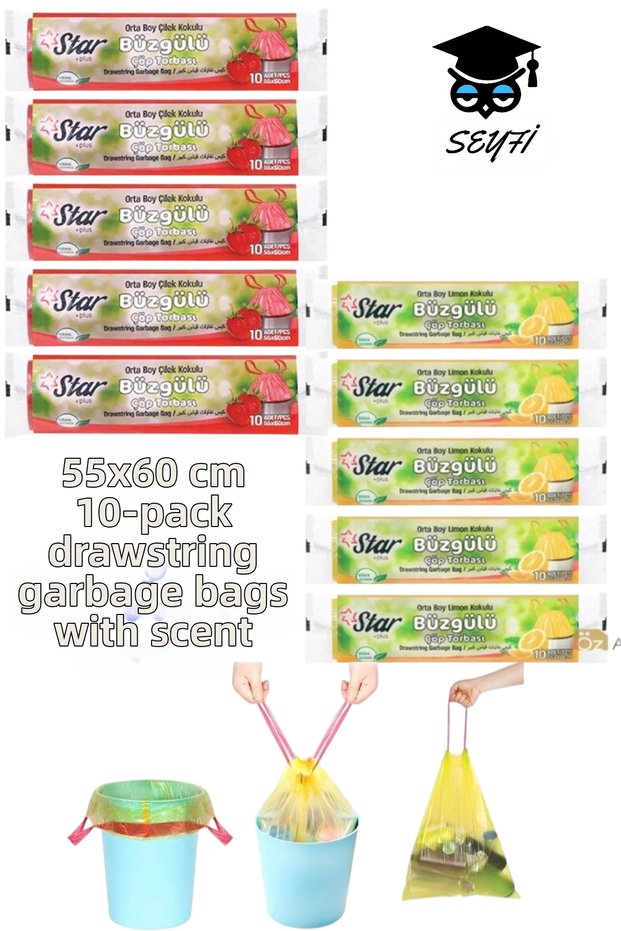 55X60 cm 10-Pack Scented Trash Bags with Drawstring 10 Packs of Trash Bags Domestic Production