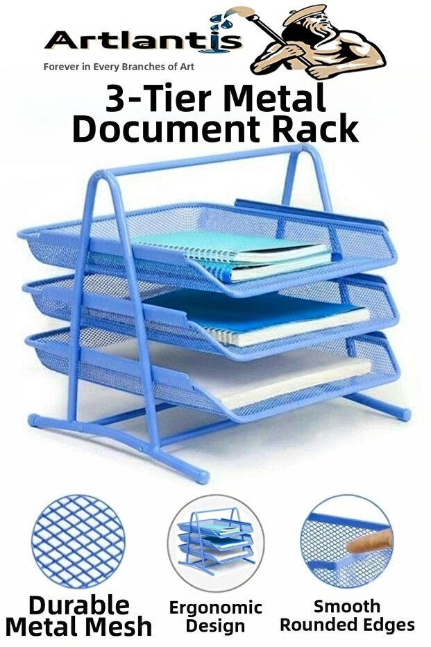 Colorful Metal Document Rack 3 in 1 Pack Desktop A4 File Organizer Paper Tray Metal Mesh Three Compartments
