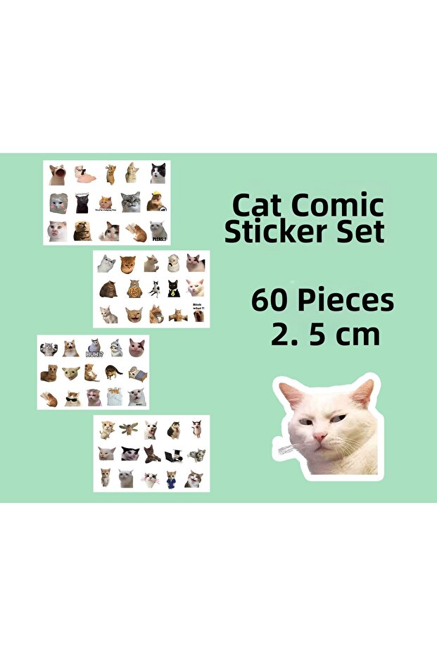 Cat Funny Mood Bullet Journal Sticker Set - 60 Pieces - Daily