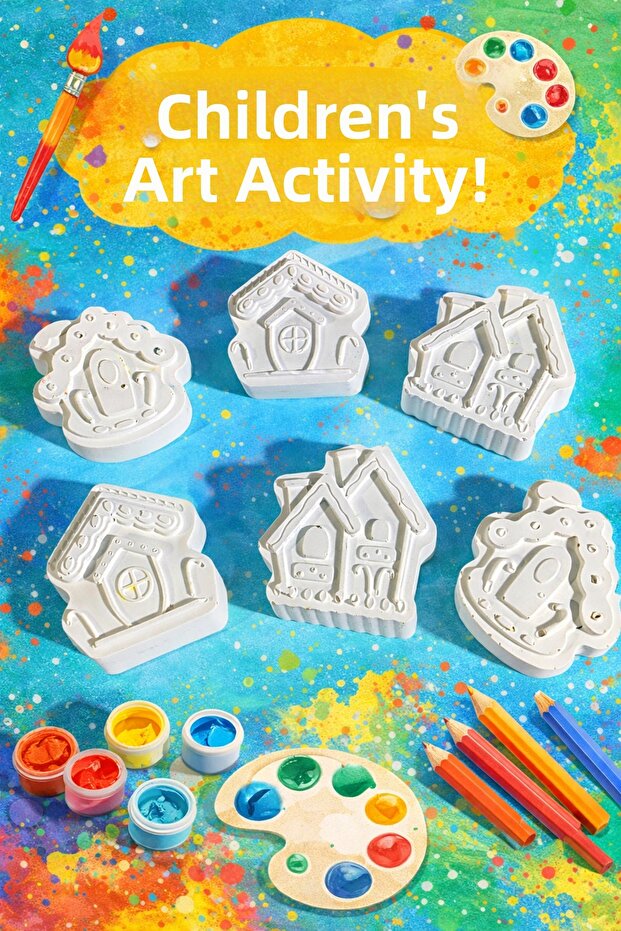 6 Pieces (3D) Stone Painting Set with Cute Cottages Figures Child Development Activity Set Stone Painting