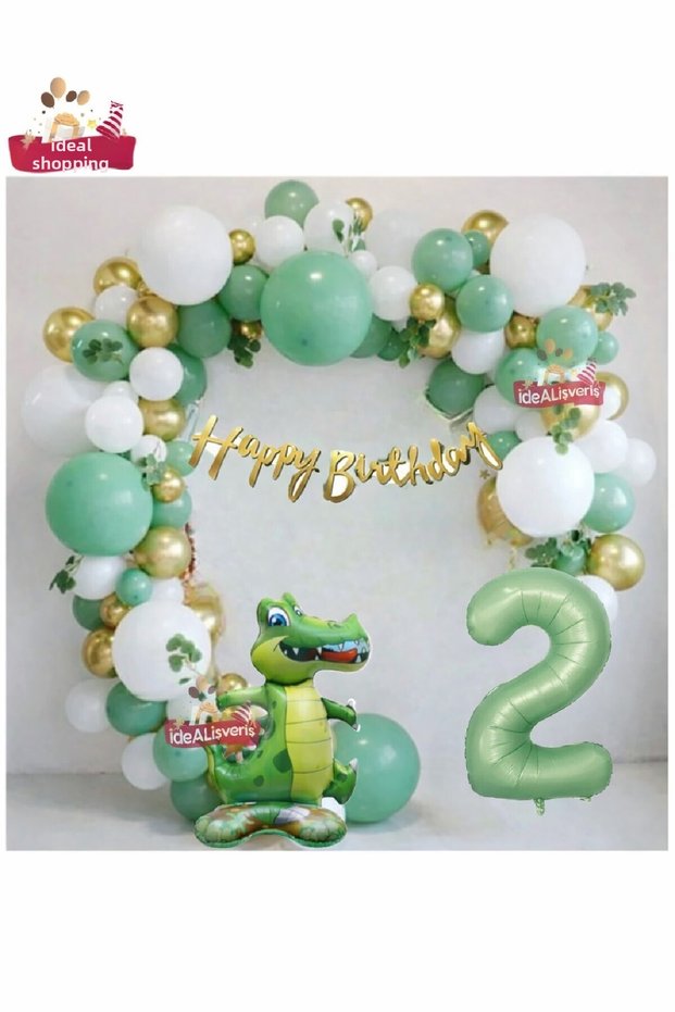 Dinosaur Themed Birthday Balloon Party Set Green Gold Balloon Set & Dino Balloon Set