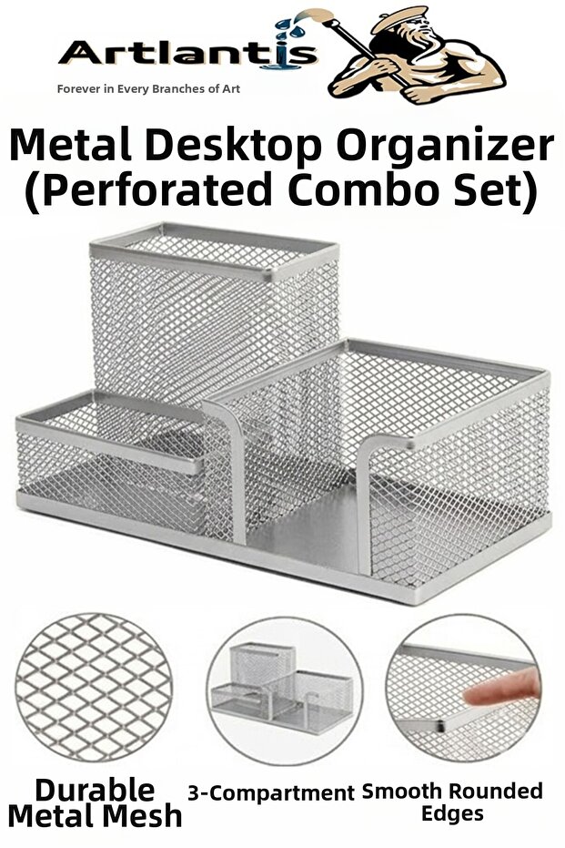Desktop Metal Pen Holder Set 3-Piece Combo 1 Pack Mesh Perforated Colorful Pen Holder Paper Holder Note Holder Folder