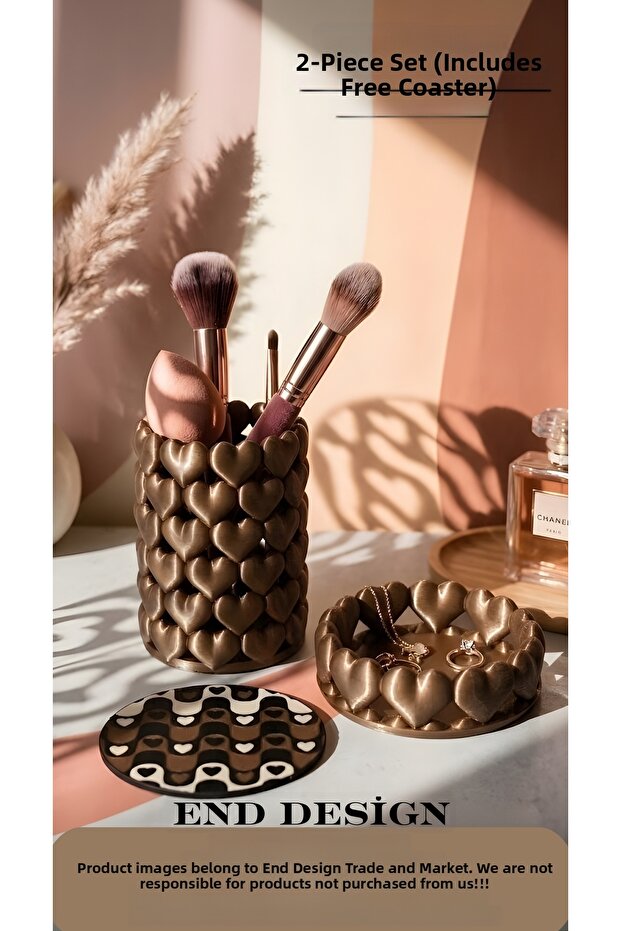 Heart Organizer Set of 2 | Makeup Brush Holder & Jewelry Organizer with Coaster as a Gift