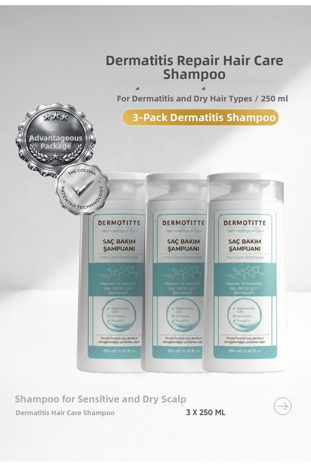Dermotitte Repairing Hair Care Shampoo | For Hair Types Prone to Dandruff | 250 ml X 3 Pieces