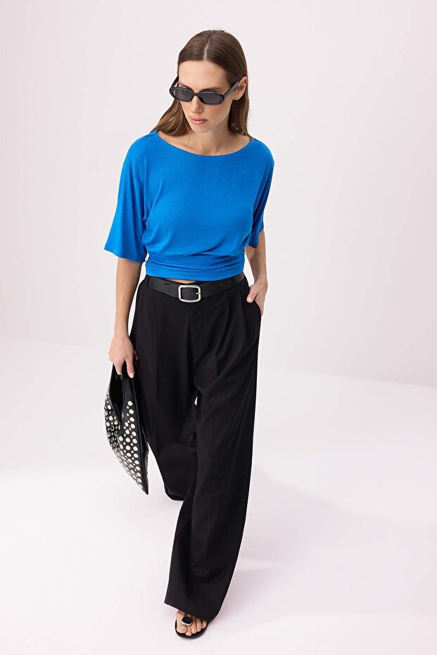 Saks Düz Regular/Normal Kalıp Asimetrik Yaka Yumuşak Örme Bluz TWOSS26BZ00097 - 2
