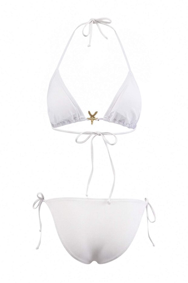 Beyaz Üçgen Kaplı Döküm Aksesuarlı Regular Bikini Takımı TBESS25BT00064 - 5