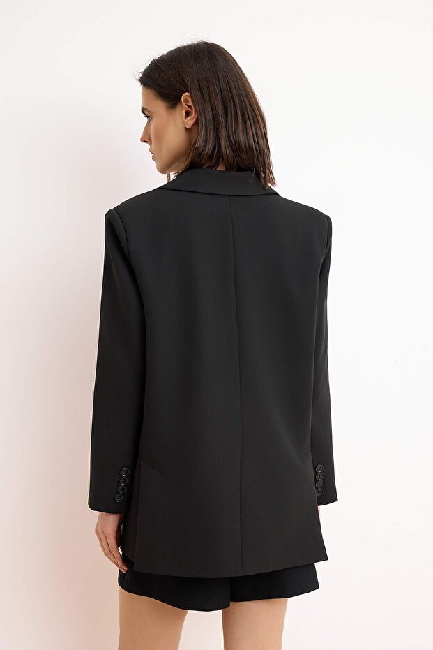 Černá tkaná oversize bunda TWOAW24BC00107 - 4