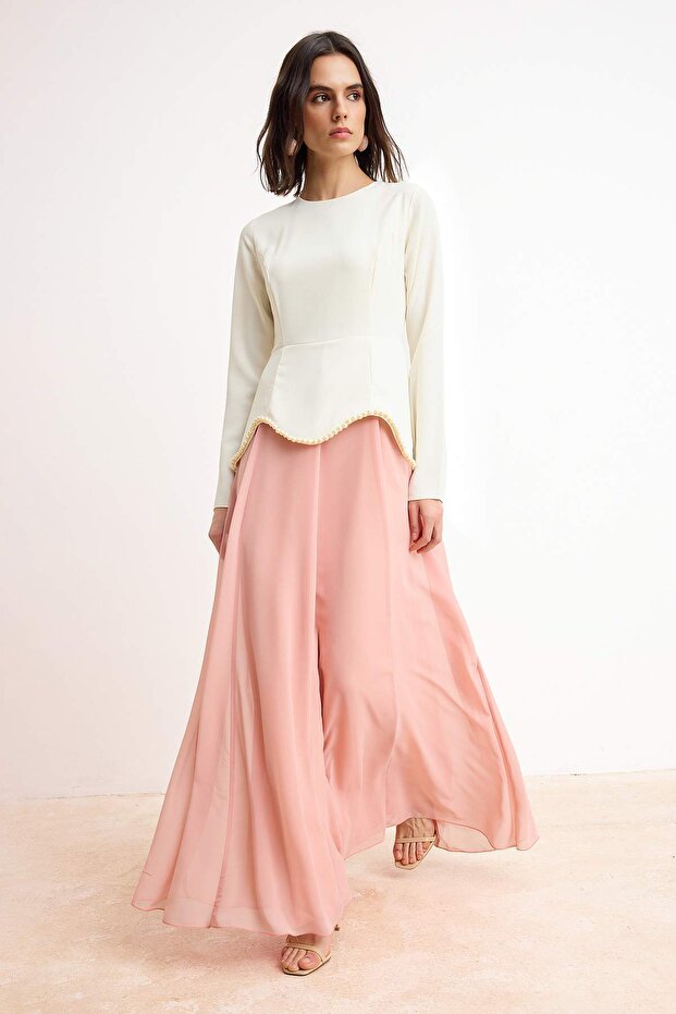 Pembe A-line Kalın Crep Dokuma Tesettür Abiye TCTSS26DB00016 - 1