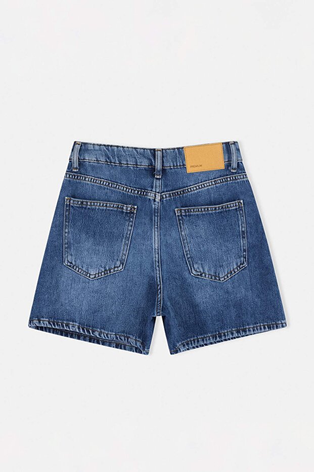Premium Koyu Mavi Tencel Karışımlı Kumaş City Boy Denim Şort TWOSS26SR00186 - 7