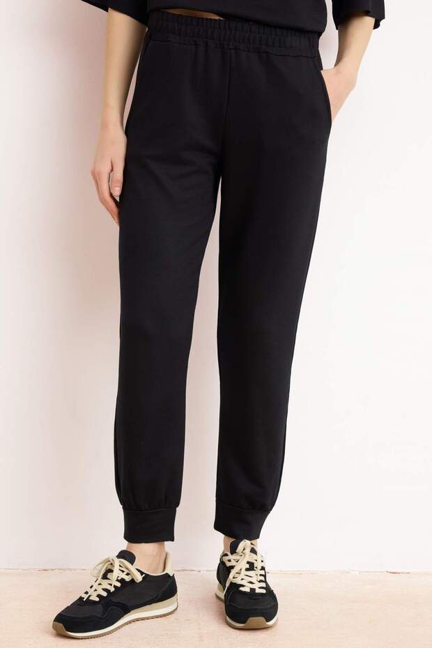Siyah Bisiklet Yaka Kısa Kol Basic Jogger Örme Bluz Pantolon Alt-Üst Takım TWOSS24AU00120 - 3