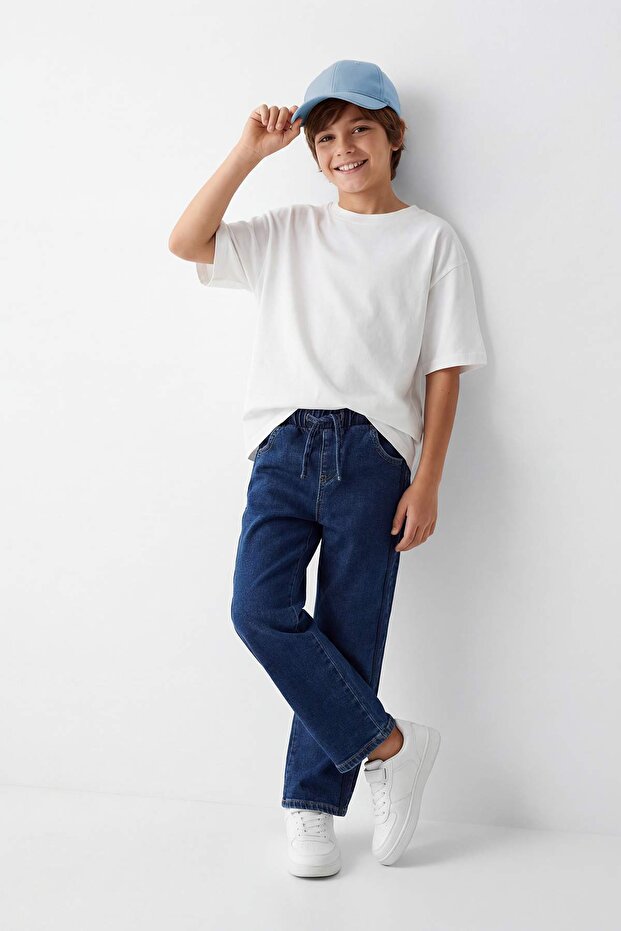 Mavi Lastikli Erkek Çocuk Kordonlu Denim Pantolon TKDSS26JE00003 - 4