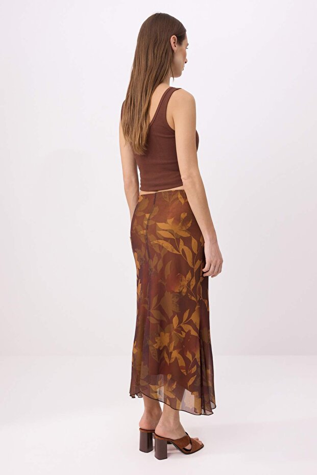 Çok Renkli Baskılı Bodycon Tül Esnek Örme Etek TWOAW26ET00088 - 4