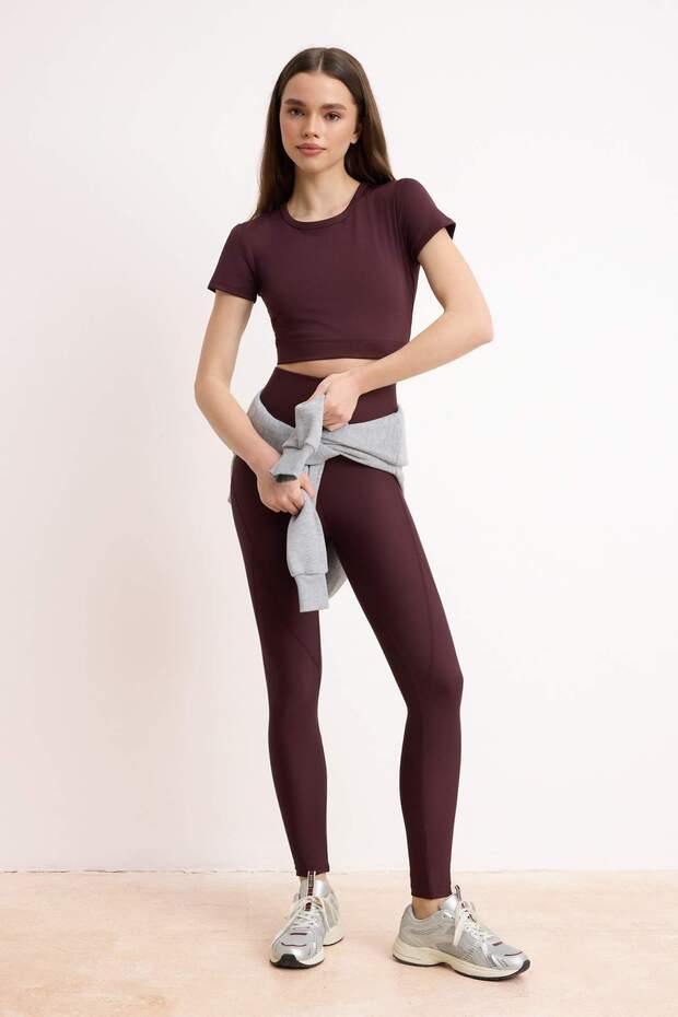 Mürdüm Crop Hafif Destekli Yumuşak Dokulu Bisiklet Yaka Örme Spor Üst/Bluz TWOAW21BZ0158 - 4