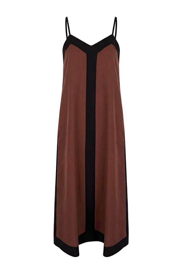 More Sustainable Kahverengi Modal Maxi Dokuma Elbise TWOSS26EL00361 - 1