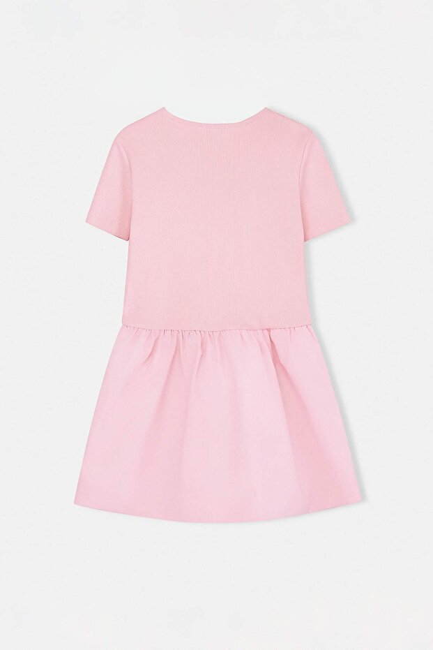 Pembe Kız Çocuk Kısa / Mini Fiyonk Detaylı Düz Örme Elbise TKDSS26EL00014 - 4