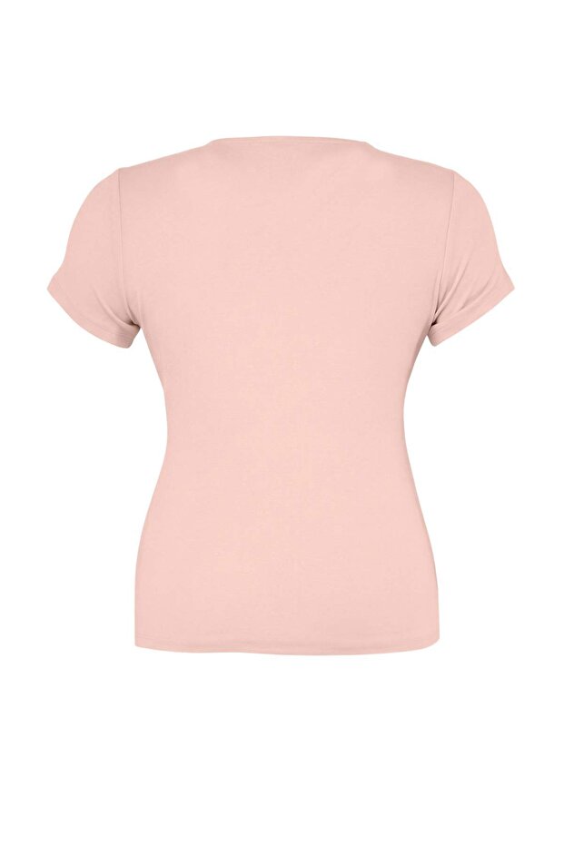 Açık Pembe Cut Out Detaylı Yumuşak Örme Büyük Beden Bluz TBBSS26AF00144 - 6