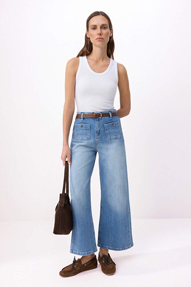 Mavi More Sustainable Kemerli Normal Bel Az Esnek Culotte Bilek Boy Jeans TWOSS26JE00195