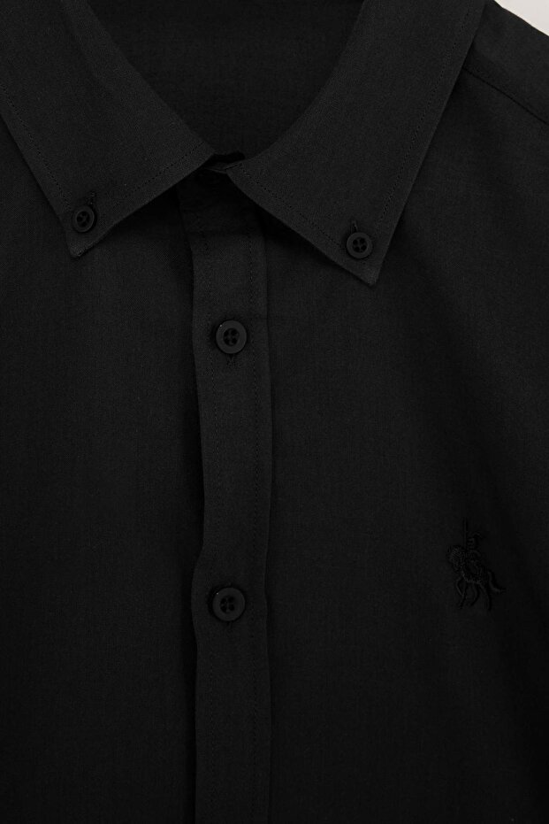 Siyah Normal Kalıp/Regular Fit %100 Pamuk Yazlık Erkek Dokuma Gömlek TMNSS26GO00023 - 6