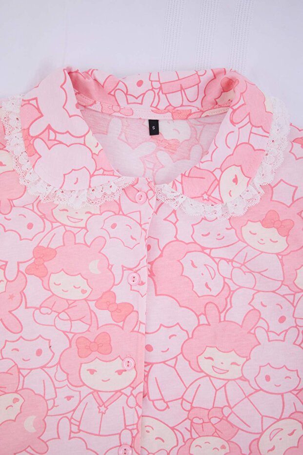 Teen Pembe %100 Pamuklu Eğlenceli Baskı Brodeli Örme Pijama Takımı THMSS26PT00150 - 6