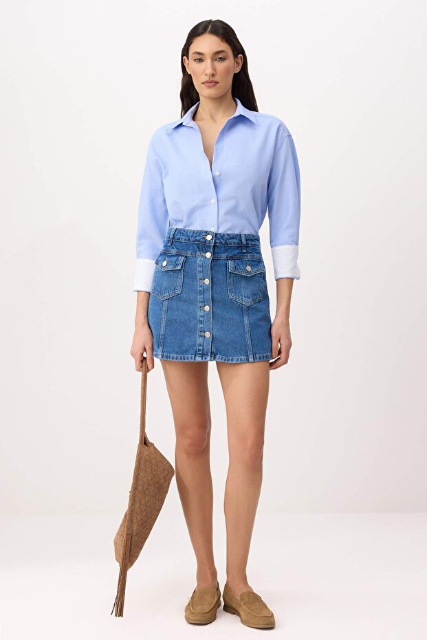 Mavi Düğme Detaylı Denim Şort Etek TWOSS26SR00104 - 2