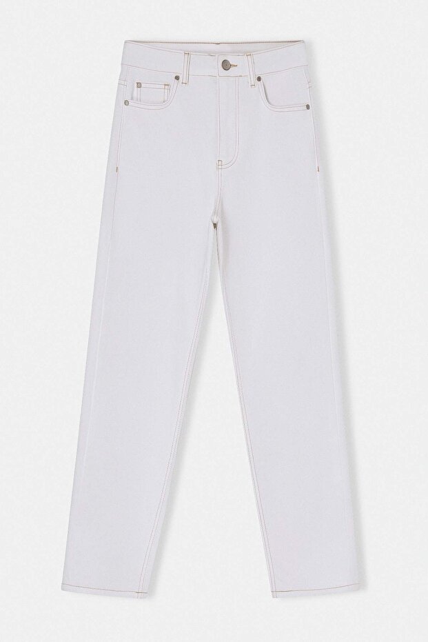 Beyaz Yüksek Bel Orta Esnek Mom Bilek Boy Jeans TWOSS26JE00213 - 5
