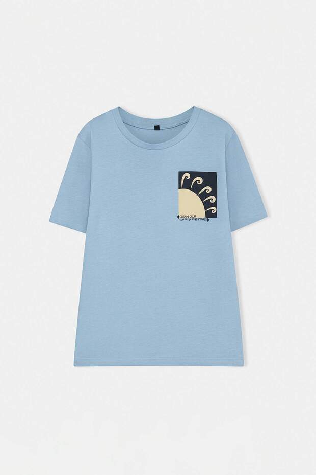 Ekru-Mavi Erkek Çocuk Baskılı Örme T-Shirt TKDSS26TS00033 - 8