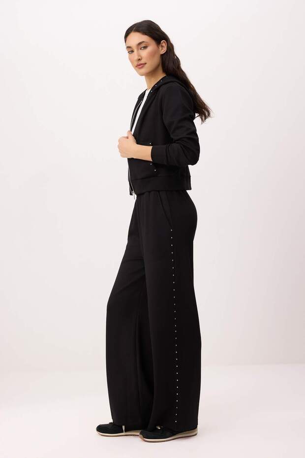 Siyah Regular/Normal Kalıp Kapüşonlu Aksesuar Detaylı Örme Sweatshirt TWOSS26SW00012 - 2