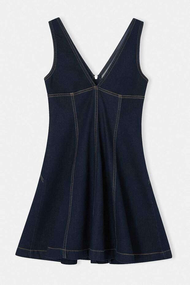 Limited Edition Koyu Mavi Fermuar Detaylı Volanlı Mini Denim Elbise TWOSS26EL00388 - 7