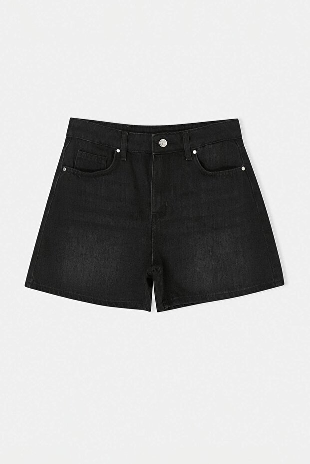 Premium Siyah Tencel Karışımlı Kumaş City Boy Denim Şort TWOSS26SR00186 - 6