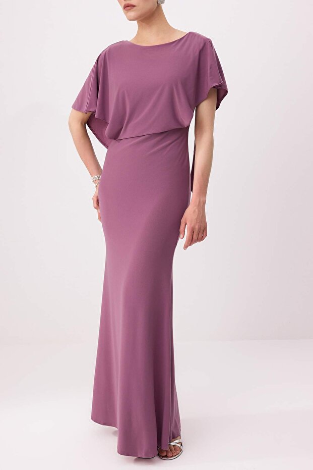 Mor Düz Sırt Dekolteli Sandy Maxi Abiye & Mezuniyet Elbisesi TPRSS26AE00105 - 3