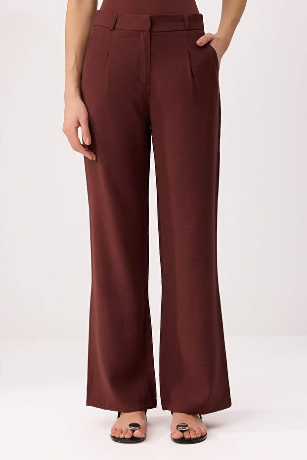 Bordo Yumuşak Tuşeli Kemerli Wide Leg/Geniş Paça Pantolon TWOSS26PL00069 - 3