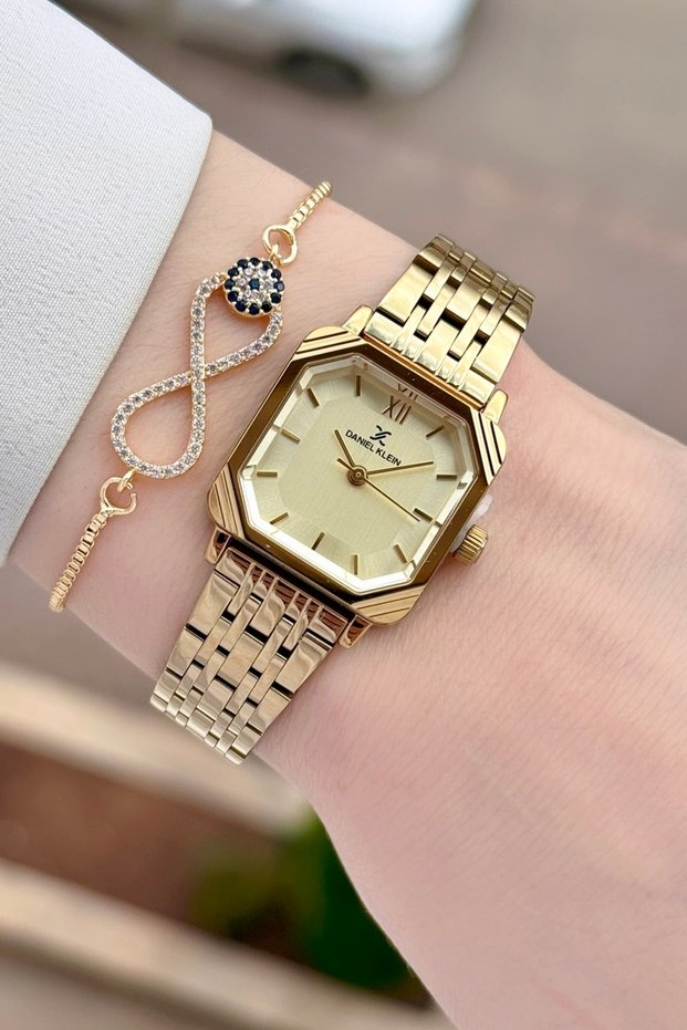 Dial Yellow Cord Gold Color 2 Years Warranty 23 mm Square Women Wristwatch and Bracelet