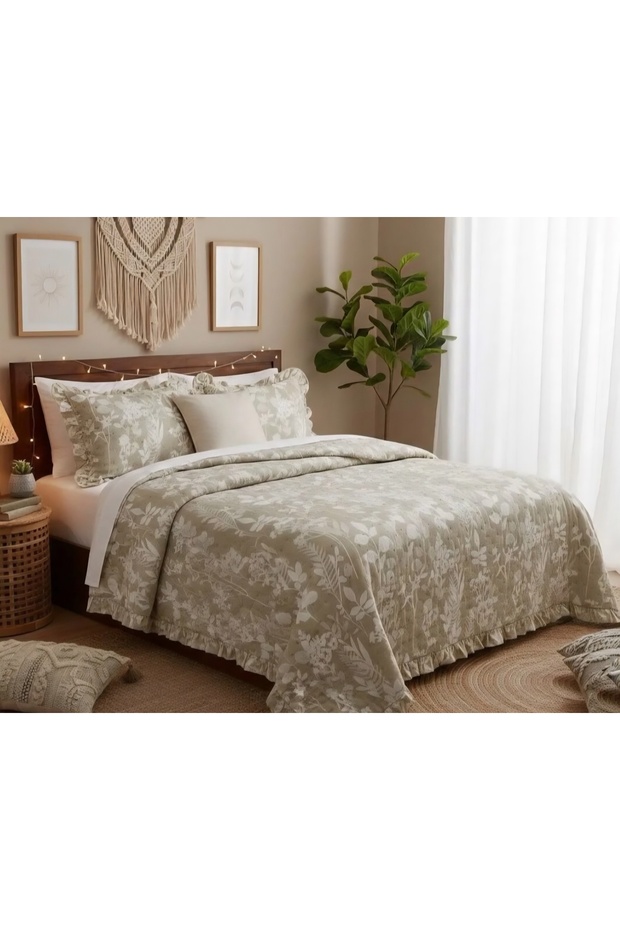 Ruffled Dila Printed Stone Wash Micro Soft Double Bedspread
