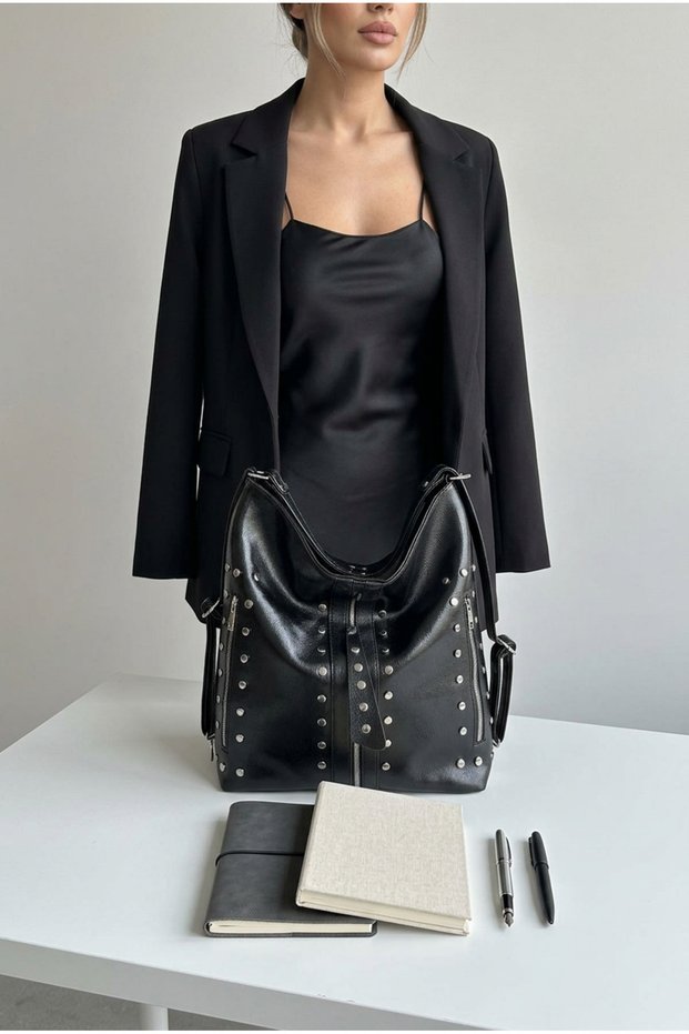 Soft Faux Leather Women's Studded Detail Women's Hand Shoulder Backpack