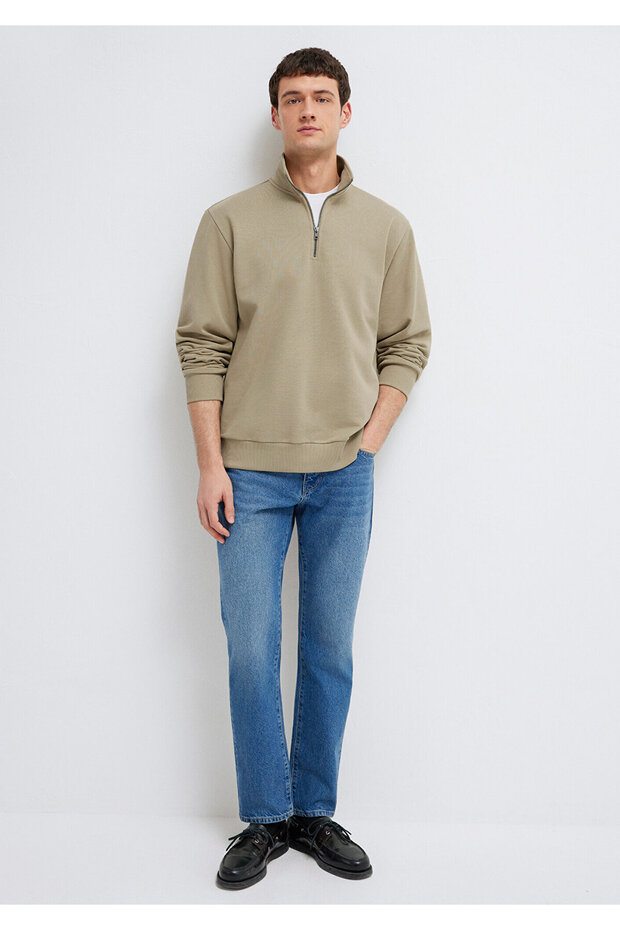 Yarı Fermuarlı Basic Bej Sweatshirt 0S10419-70204 - 2