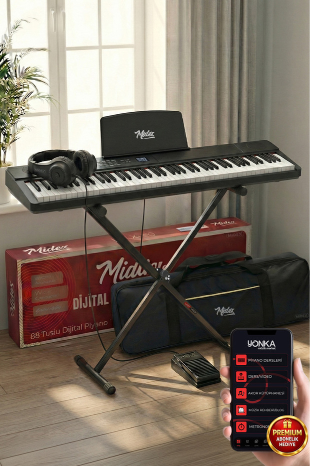Midex Plx-80bkst Taşınabilir Katlanır Dijital Piyano Tuş Hassasiyetli 88 Tuş Bt Stand Sustain