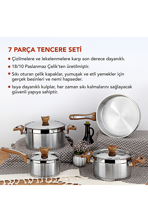 Definition 7 Parça Çelik Tencere Seti - 18/10 Paslanmaz Çelik, Kapsül Taban - 5