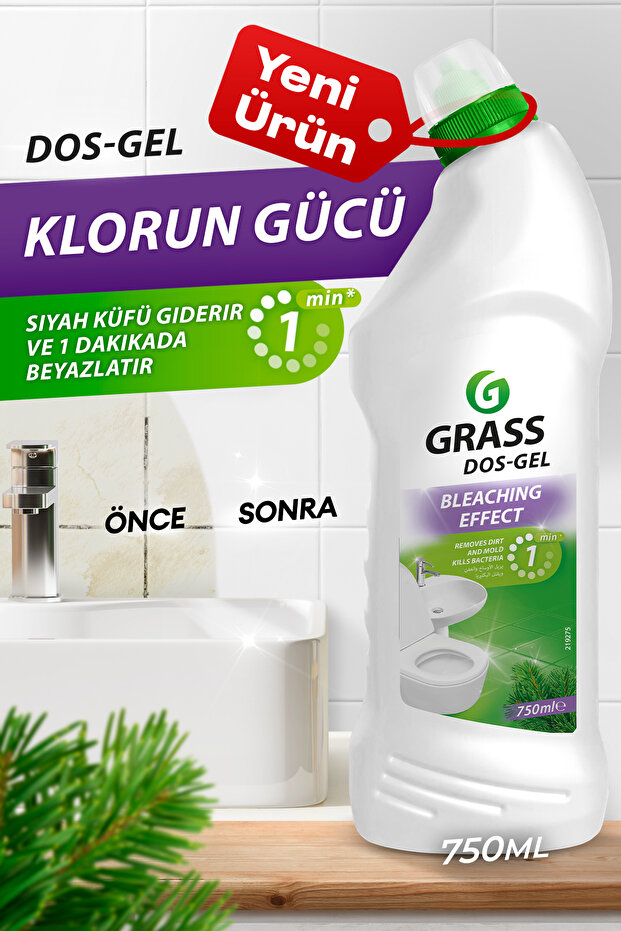 GRASS Dos Gel Yoğun Kıvamlı Çamaşır Suyu 750 ml Aktif Klor Bazlı Çok Amaçlı Temizlik Jeli Maksimum Hijyen
