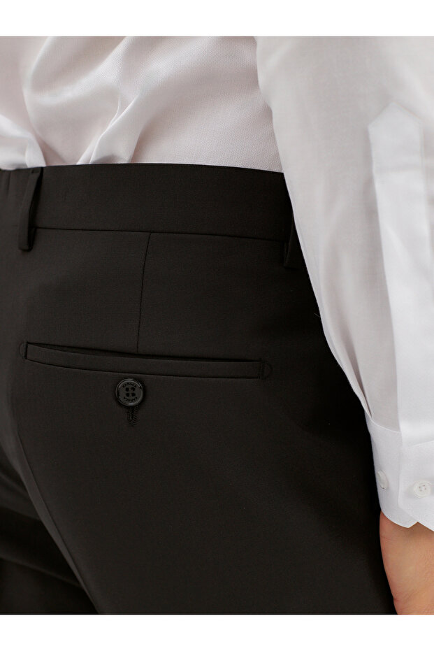Siyah Yün Karışımlı Casual Pantolon - 6