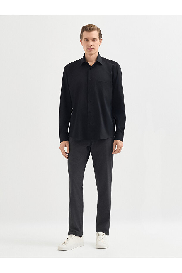 Erkek Regular Fıt Gömlek-Siyah - 1