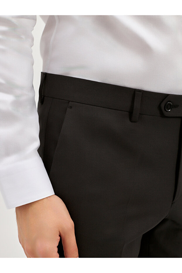Siyah Yün Karışımlı Casual Pantolon - 5