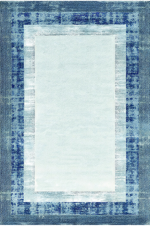 Modern Blue Frame Patterned Rug – Minimal Living Room Carpet, Non-Slip Base, Decorative Design 2205