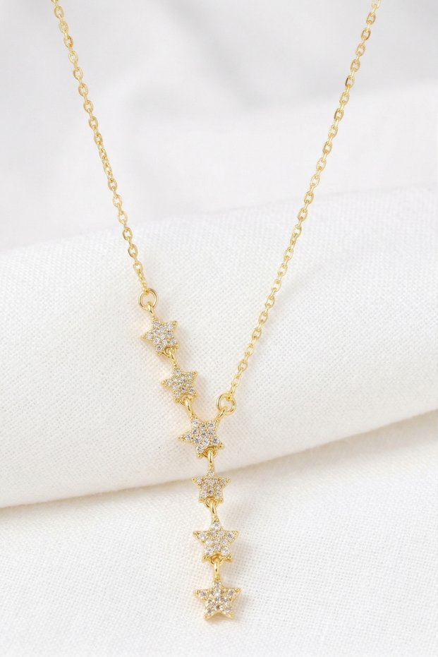 Starry Y Model Zircon Stone Stainless Steel Gold Color Women's Necklace