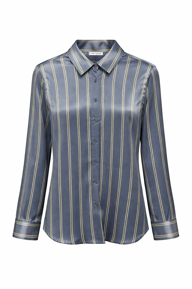 4594 Women's Striped Satin Shirt Navy Blue
