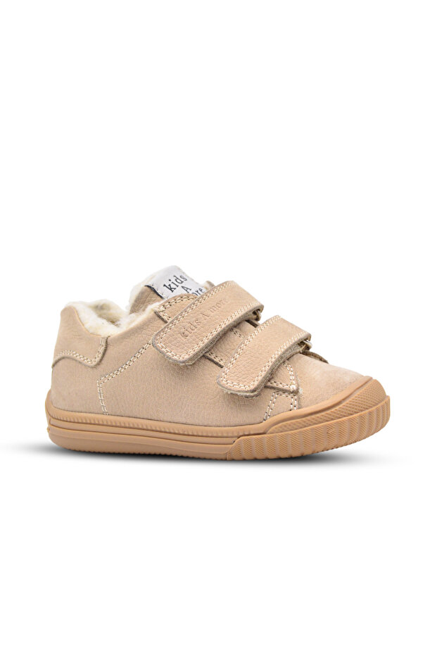 Pearl double velcro leather fur-lined unisex shoe beige