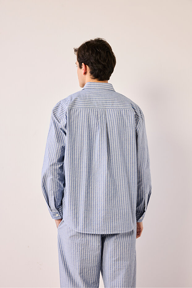 Oversize Çizgili Gömlek - 4